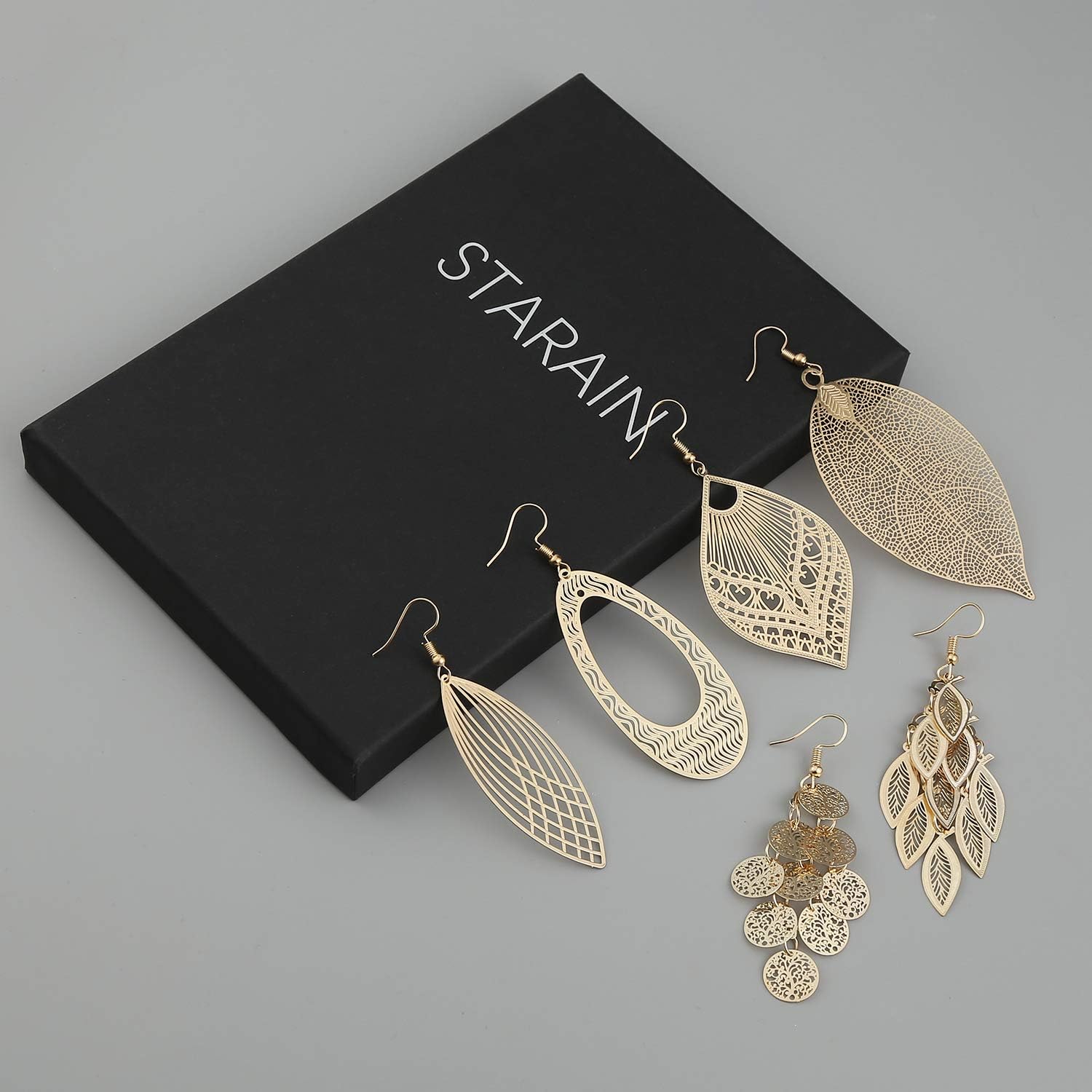 Starain 12 Pairs Gold Hoop Earrings for Women Long Layered Leaf Earrings Vintage Statement Dangle Drop Earrings Set - Image 7