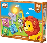 GGB Plast Brinquedos - Jogo de Memória Animais da Selva 48 Peças (24 Pares) - Estímulo ao Aprendizado - 3 Anos