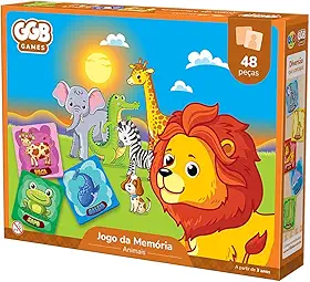 GGB Plast Brinquedos - Jogo de Memória Animais da Selva 48 Peças (24 Pares) - Estímulo ao Aprendizado - 3 Anos