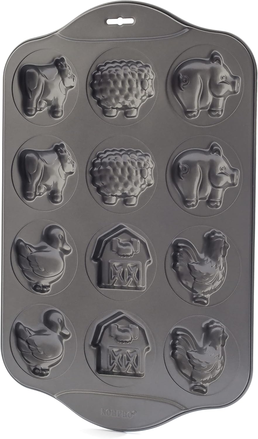 Norpro 3967 12 Cup Nonstick Farm Cookie Pan, 17 x 11 x .5in/43 x 28 x 1.25cm, Black