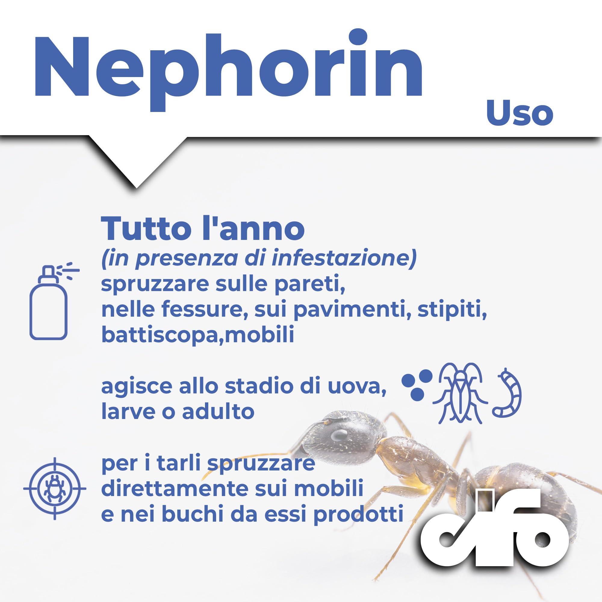 CIFO Nephorin Insetticida Formiche Scarafaggi Ragni Vespe Triplice Azione 500ml