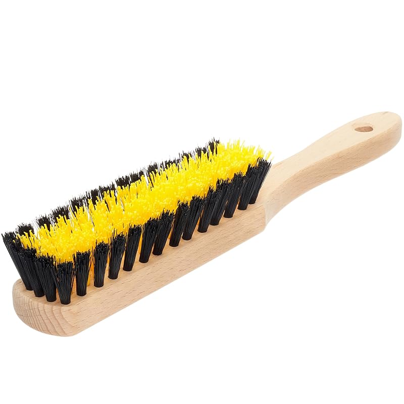 Escova para Limpeza de Carpetes e Tapetes Automotivos Harrison Greys com Cerdas Firmes de Nylon, Madeira, Preta e Amarela