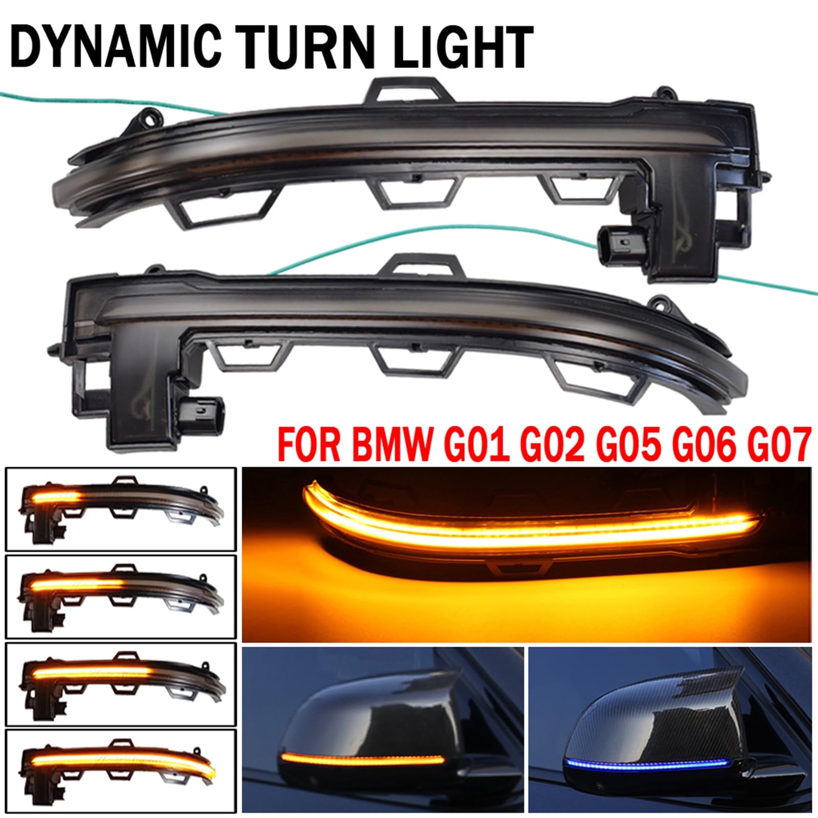 Boczne lusterko wsteczne samochodu LED dynamiczny kierunkowskaz migacz, dla BMW, X3 G01 2018 2019 X4 G02 X5 G05 X6 G06 X7 G07 2020 dynamiczne kierunkowskazy(Blue-yellow)