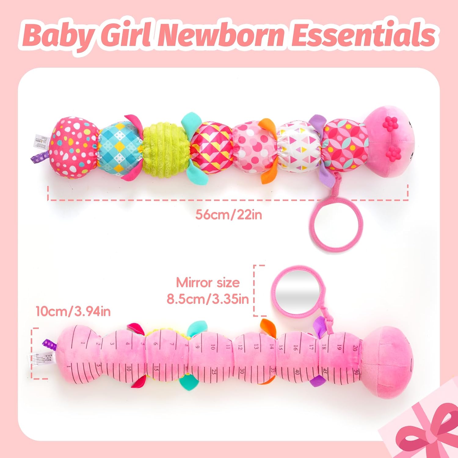 Baby Sensory Toys 0-12 Months, Musical Stuffed Caterpillar Tummy Time Toys | Soft Plush Toy with Crinkle, Rattle & Music, TummyTime Mirror, Teether Toy for 0-3-6-9-12 Month, 1st Birthday Boy Girl Gifts
