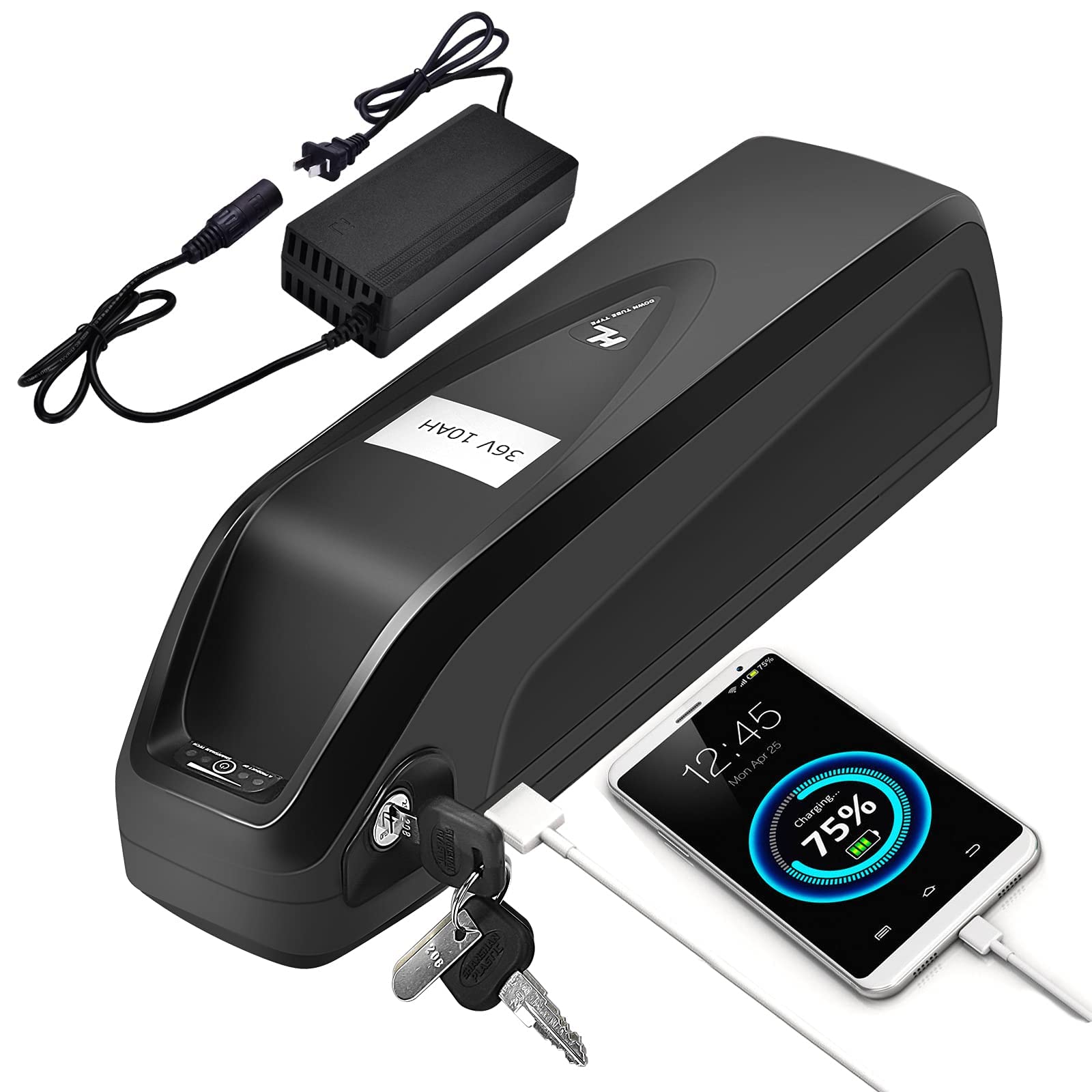 36V 48V Ebike Battery with Charger and Safe Lock, 10Ah 12.5Ah Lithium Li-ion Battery for Electric Bi