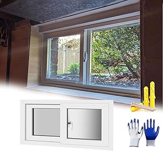 Basement Windows, Horizontal Sliding Window with Screen and Tempered Glass, 20 22 24 26 28 30 32 34 36 38 40 Inch Mobile Home Replacement Window for Bathroom Kitchen Lofts Garage(White,32 x 21in)