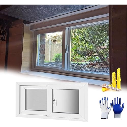 Basement Windows, Horizontal Sliding Window with Screen and Tempered Glass, 20 22 24 26 28 30 32 34 36 38 40 Inch Mobile Home Replacement Window for Bathroom Kitchen Lofts Garage(White,34 x 15in)
