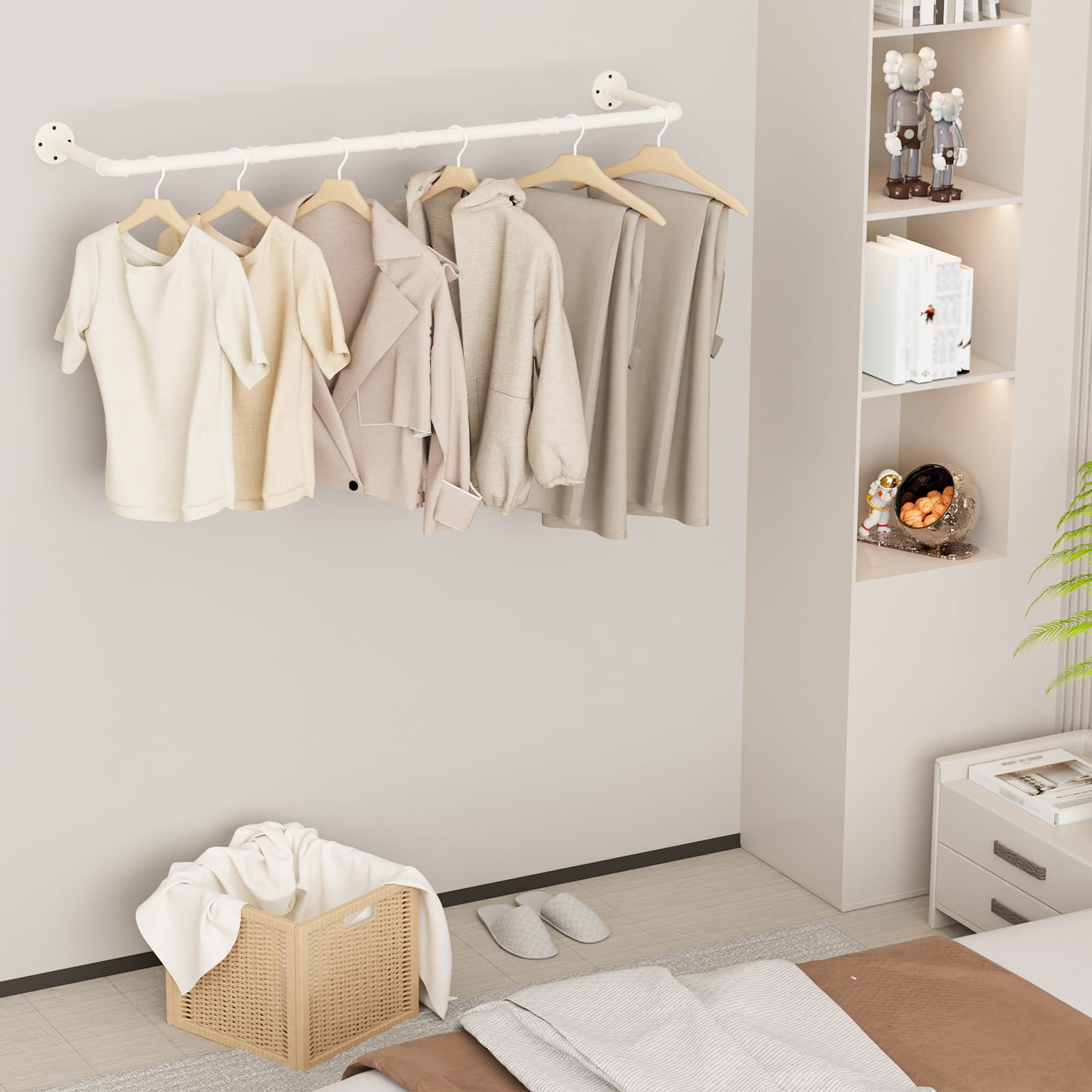Set di 1 Appendiabiti da Soffitto Industriale, Attaccapanni da Muro 120 cm, Due Opzioni di Montaggio, Stendino da Parete, 69x60cm, Facile da Montare, Bianco