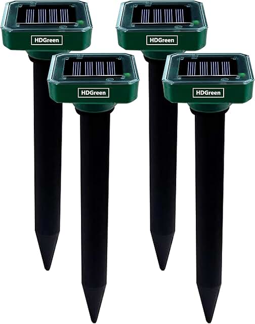 HDGreen Solar-Powered Sonic Pest Repeller for Moles and Rodents, 4 Pack,Animal-Safe Repellent, Waterproof and Weather Resi...