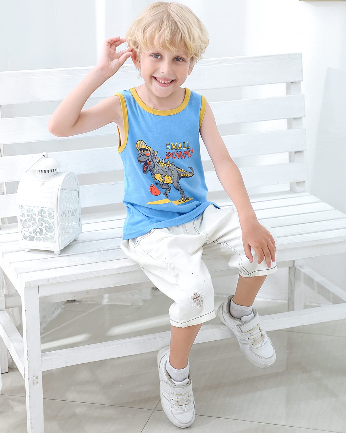 Adorel Débardeur Maillots de Corps Dinosaure Garçon Lot de 3 Basketball 7-8 Ans (Taille Fabricant: 150)