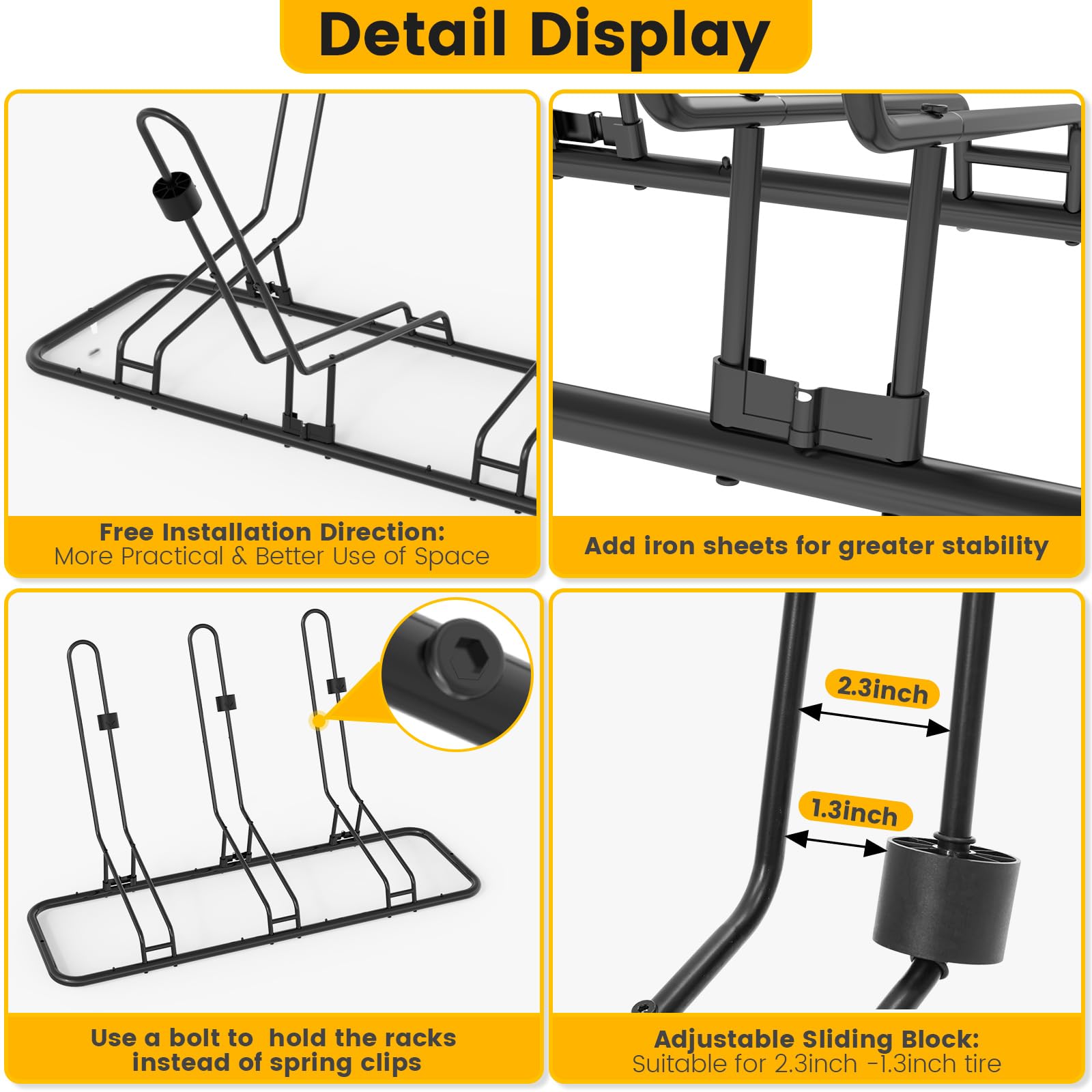 Bike Stand for 3 Bikes, Anti-Collision Design Protects Disc Brake & Derailleur, Waterproof Bike Rack Indoor/Outdoor/Garage Use, Fits Road/Kids/MTB Bicycles with 12"-29" Tires