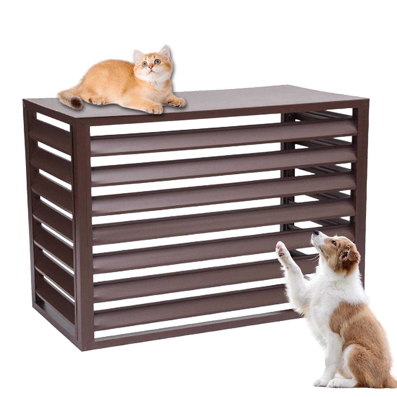 QYMYOZ Outdoor Aluminum AC Unit Cover Fence Panel for Air Conditioners & Trash Bins Pet Isolation Leaf Protection Anti Theft (Brown 100cm)