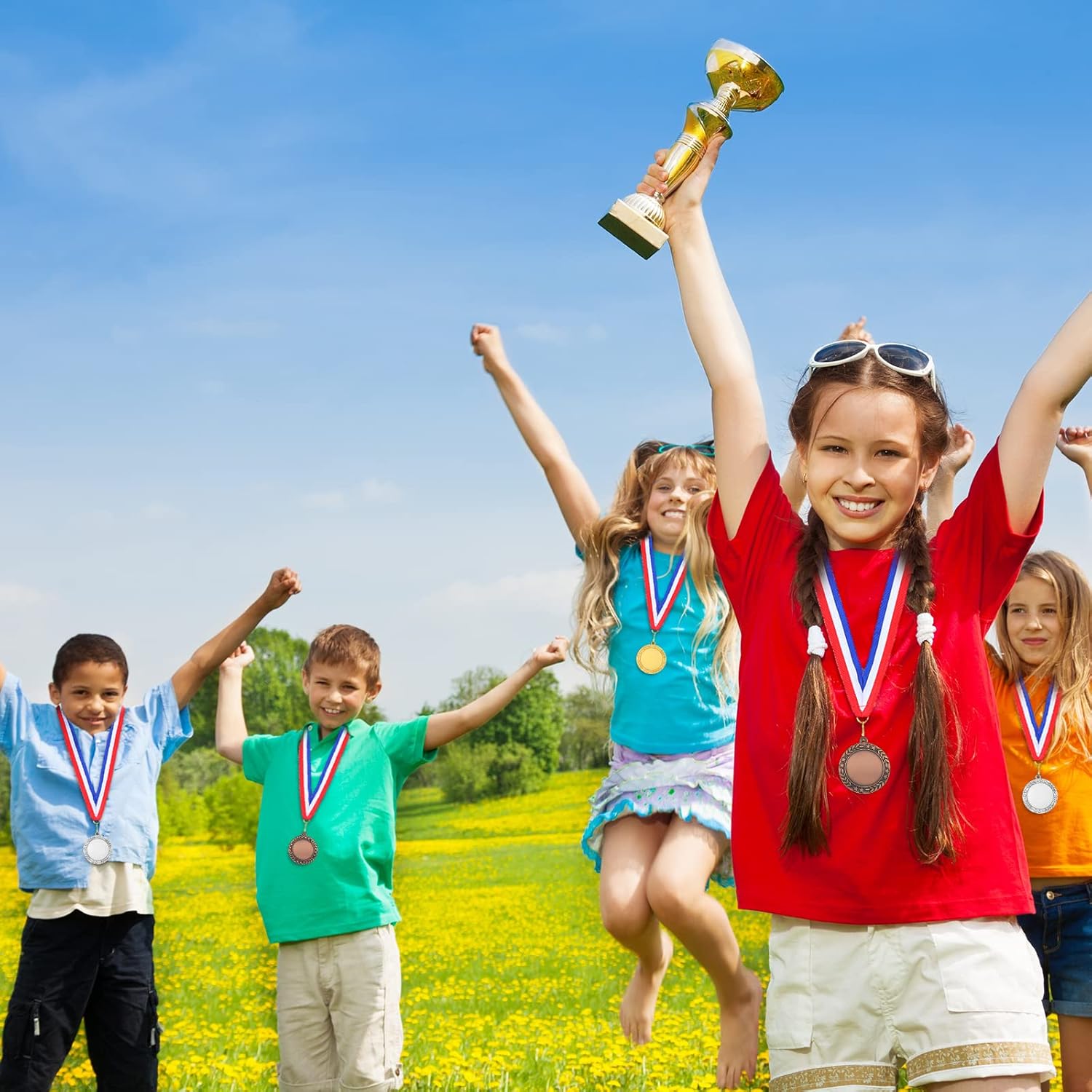 Junkin 24 Pcs Blank Medals for Awards with Neck Ribbons Winner Participation Custom Medals Awards Make Your Own Kit 1st Place Cheer Participation Trophy Metal Prize Gift