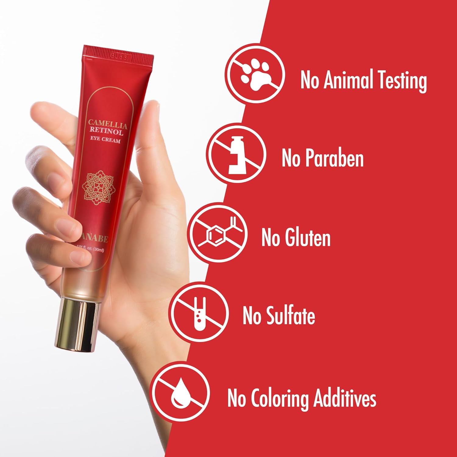 Camellia Retinol Eye Cream with Hyaluronic Acid | Daily Korean Eye Cream, Hydrating Eye Cream to Reduce Wrinkles, Fine Lines, Dark Spots & Eye Bags | No Animal Trials (0.67 fl oz) - Image 5