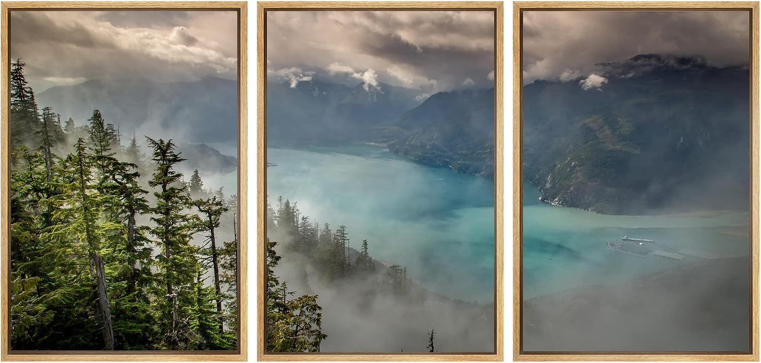 Amazon.com: SIGNWIN 3 Piece Framed Canvas Wall Art Foggy Mountains ...