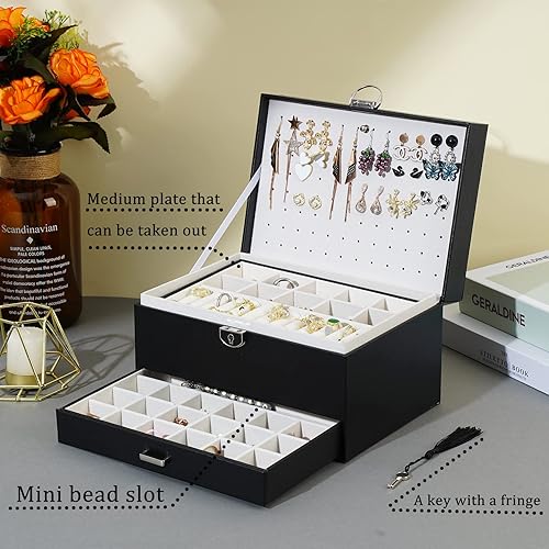 Miniatura 5 de BOOVO Joyero de aretes para mujer y niña, organizador de aretes de 5 capas, caja organizadora de joyas con cerradura para aretes, organizador de