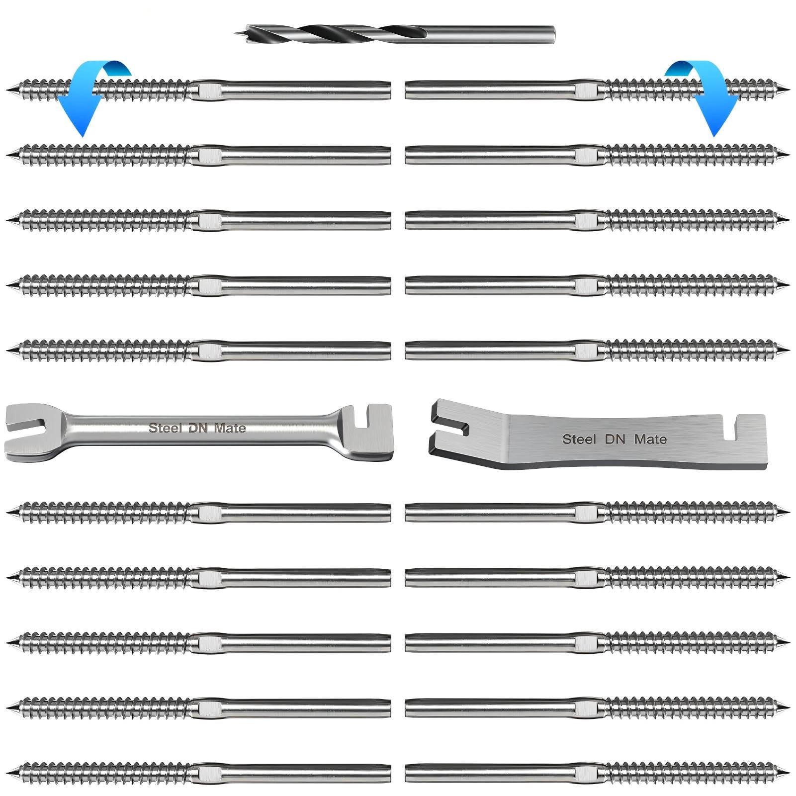 Steel DN Mate 20 Pack T316 Stainless Steel Right&Left Handed Thread Swage Lag Screws for Wood Post of 1/8" Steel Cable Railing Kit, Cable Railing