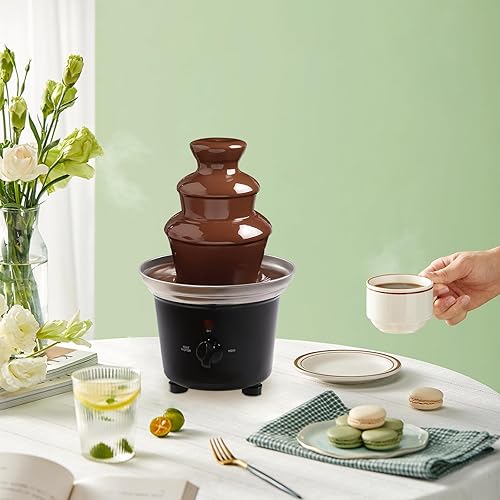 Miniatura 7 de Máquina de fuente de chocolate de 3 niveles para fiestas, fuente eléctrica de fondue de chocolate de acero inoxidable con 6 tenedores y bandeja de