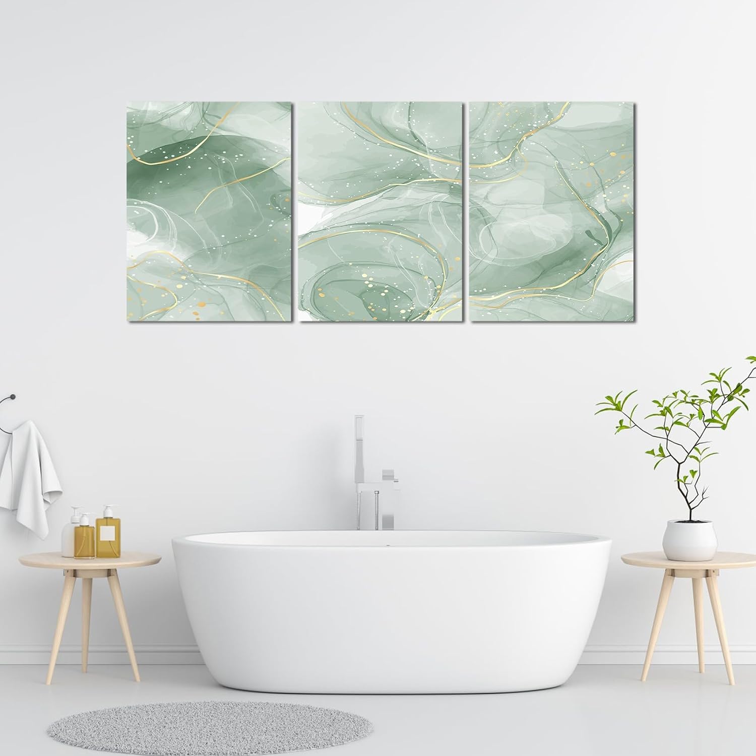 HVEST Green and Gold Marble Wall Art Sage Green Abstract Marble Textured Framed Canvas Wall Art Modern Minimalist Pictures for Bedroom Living Room Bathroom Home Wall Decor,16L X 12W Inches