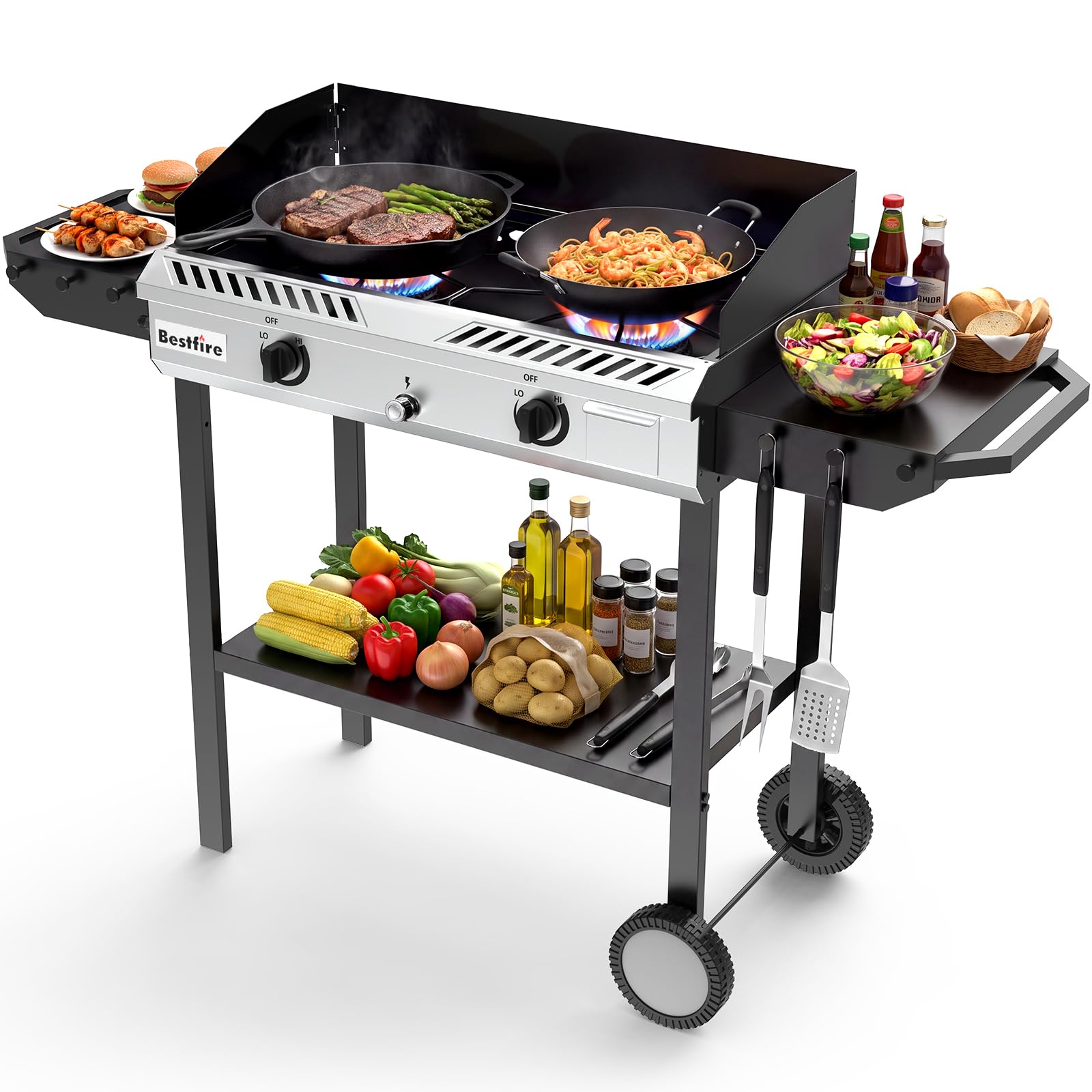 Bestfire Propane Camp Stove 150,000 BTU with Dual Cast Iron Burners