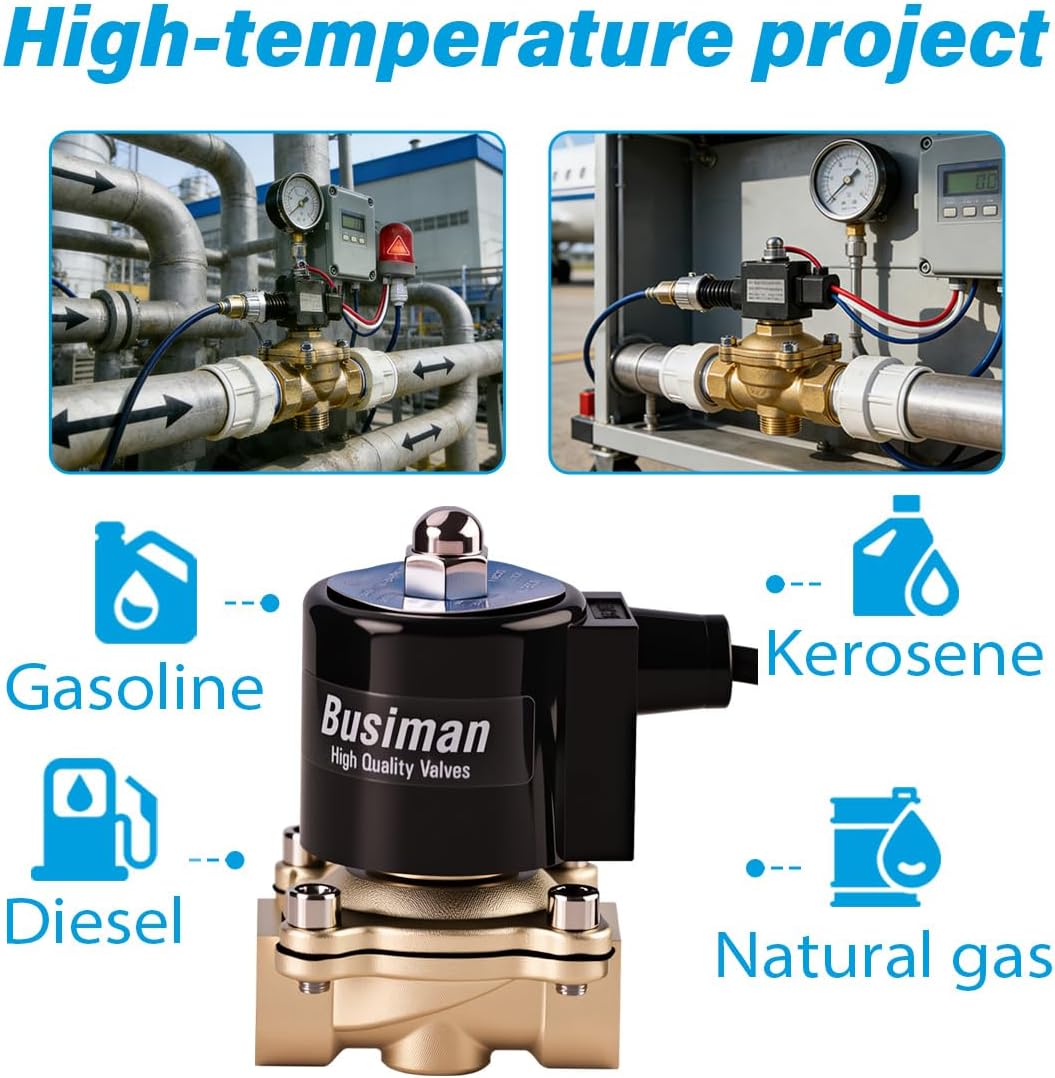 Waterproof Brass Electric Solenoid Valve 1/2" 110VAC Brass Normally Closed - Compatible with Water, Air, Diesel, Gas - Replaceable VITON Seal - Compact Direct Acting