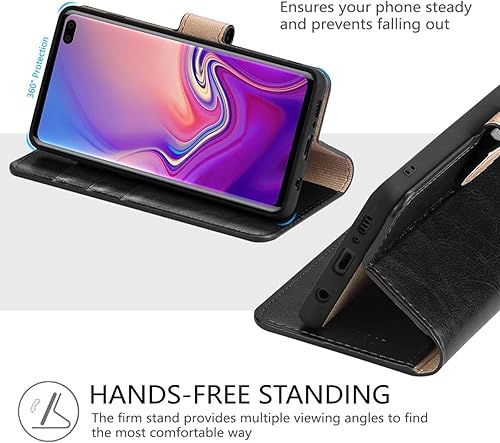 Miniatura 3 de Belemay Funda tipo cartera para Samsung Galaxy S10, piel de vaca auténtica, funda tipo libro con tapa, ranuras para tarjetero, bolsillos para