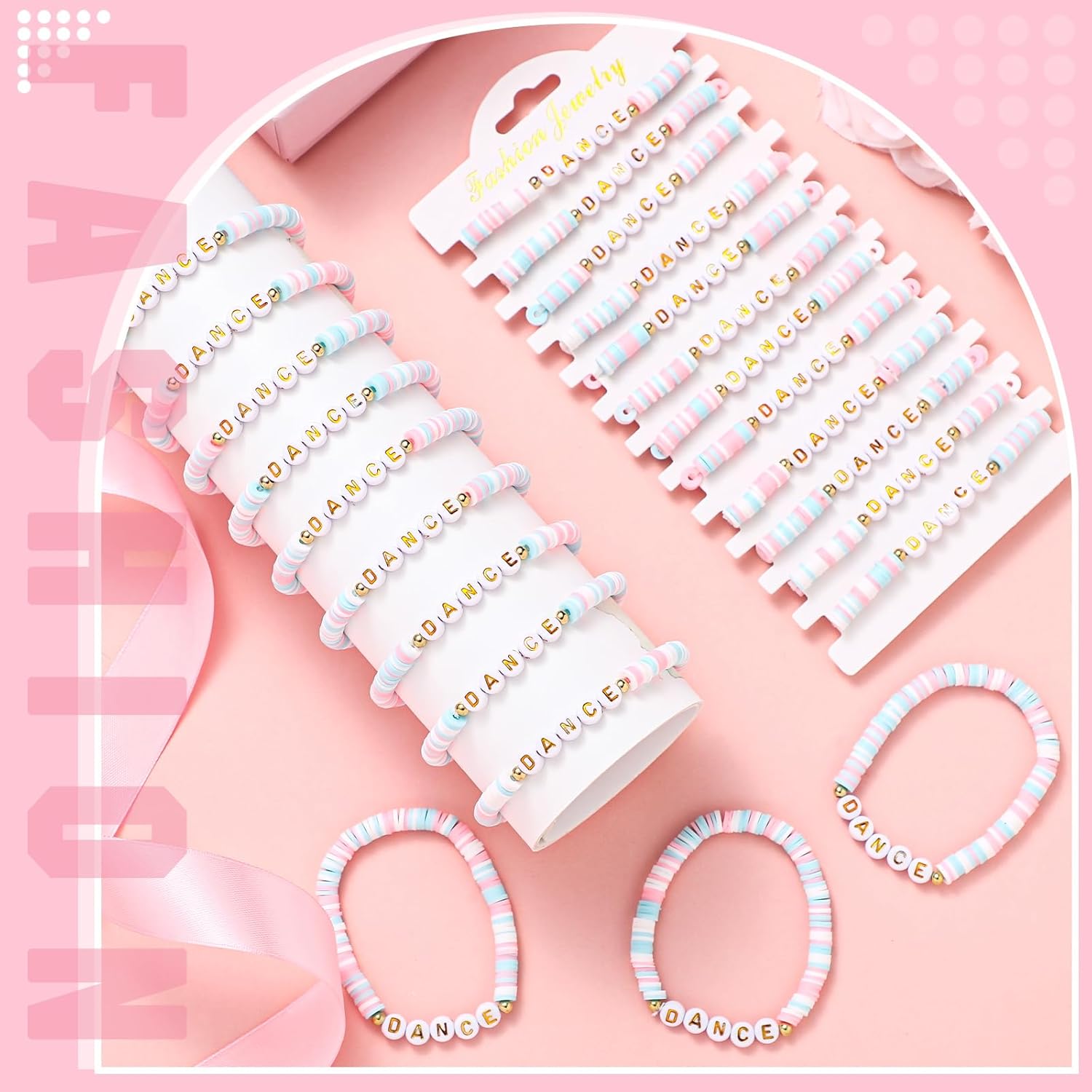 Blosssound 24 Pcs Dance Bracelets Bulk Dance Recital Gifts for Girls Friends Teachers Preppy Jewelry Bracelets for Dancer Party Favors Team Gift Colorful Dancer Ballerina Charm Jewelry