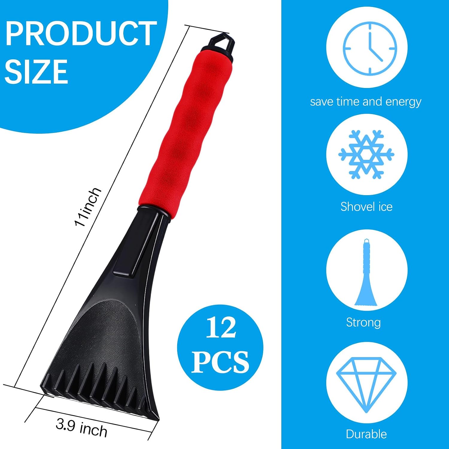 Frienda 4 Pieces Ice Scraper for Car Windshield Plastic Snow Frost Ice Removal Tool with Foam Handle for Cars Trucks Window (Black, Red, Blue, Gray)