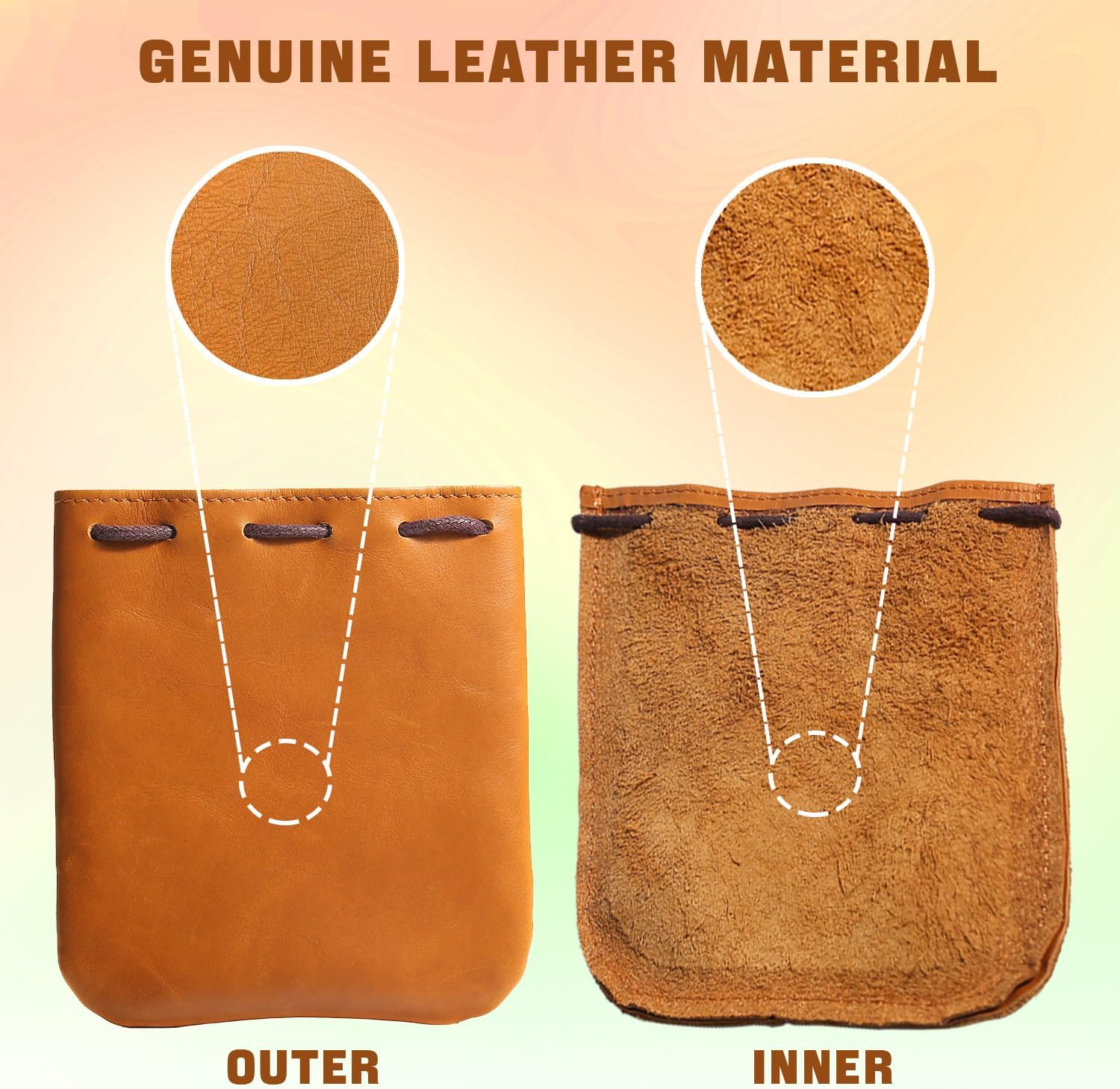 Genuine Leather Drawstring Pouch, Medieval Coin Purse Organizer Portable Change Holder, Small Multipurpose ​Medicine Tobacco Waist Bag Yellow