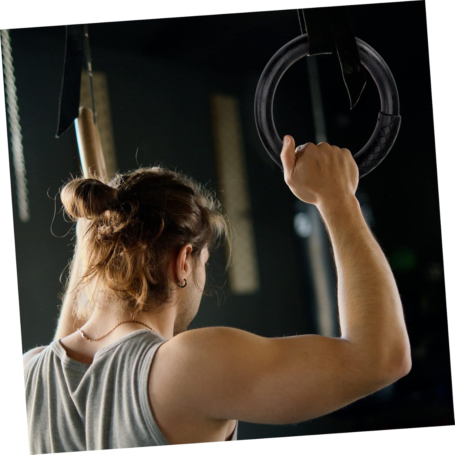 BESTonZON 1Pair Abs Gymnastic Rings Fitness Rings for Full Body Workouts Straps for Home Use Durable Material for Muscle Training Posture Flexibility Black