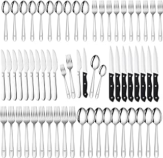 58-Piece Silverware Set Service for 10 - Stainless Steel Flatware Cutlery Set - Knives Forks and Spoons Utensil Sets for Home Kitchen Restaurant Hotel, Mirror Polished, Dishwasher Safe