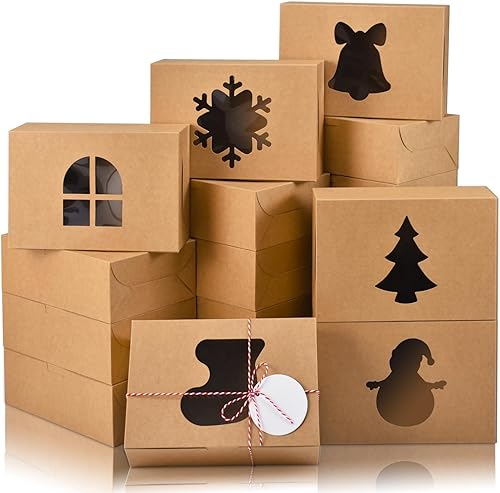 Vista 42 de COTOPHER 18 cajas de galletas de Navidad con ventana, cajas blancas de panadería de 4 x 4 x 2.5 pulgadas para regalo, mini cajas de pastel