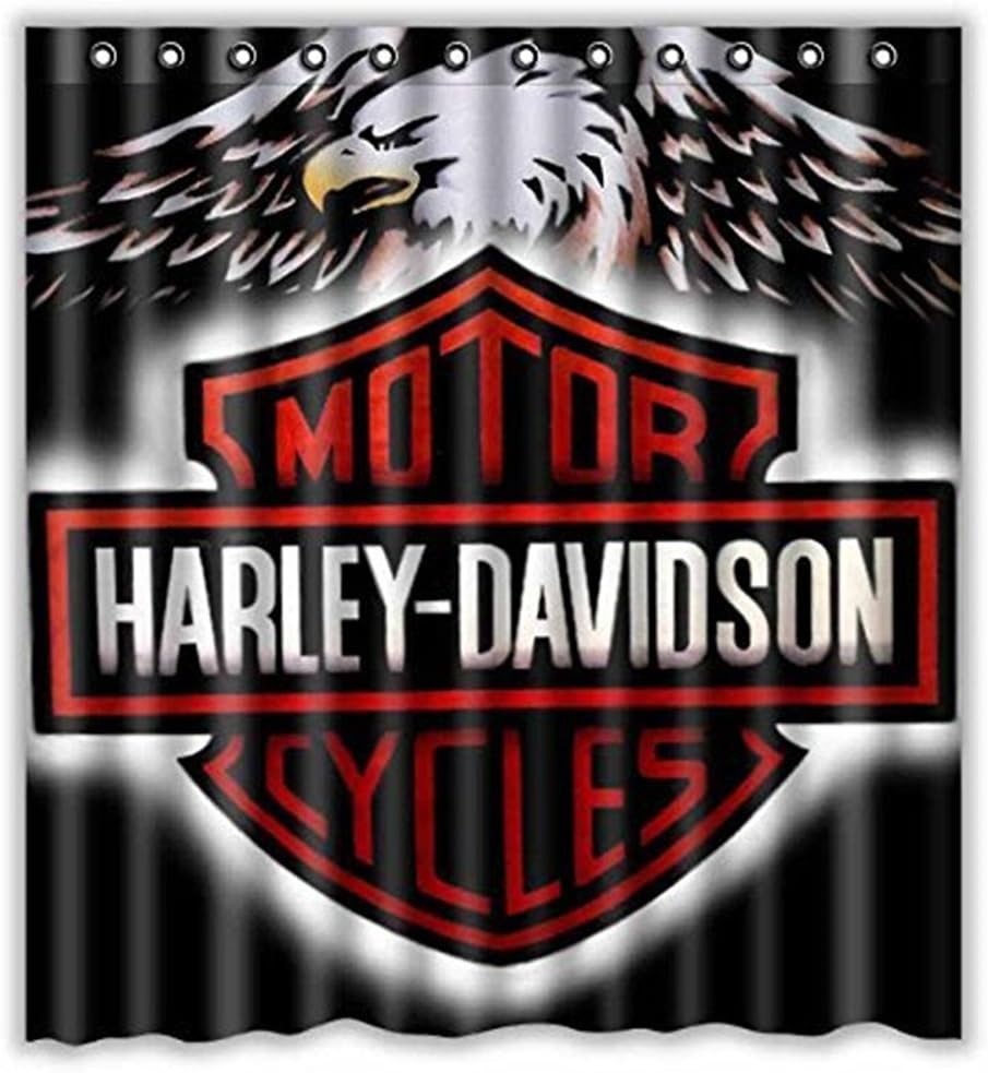 Saoor Harley Davidson Logo Pattern Fashion Custom Waterproof Polyester Fabric Bathroom Shower Curtain with 12 Hooks 60"(w) x 72"(h)- Bathroom Décor