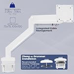 VIVO Arme de moniteur de haute qualité en aluminium lourd pour les moniteurs ultralarge jusqu'à 49 pouces et 15kg, Support de support de bureau simple, Hauteur pneumatique, Max VESA 100x100, Blanc, STAND-V101G1W