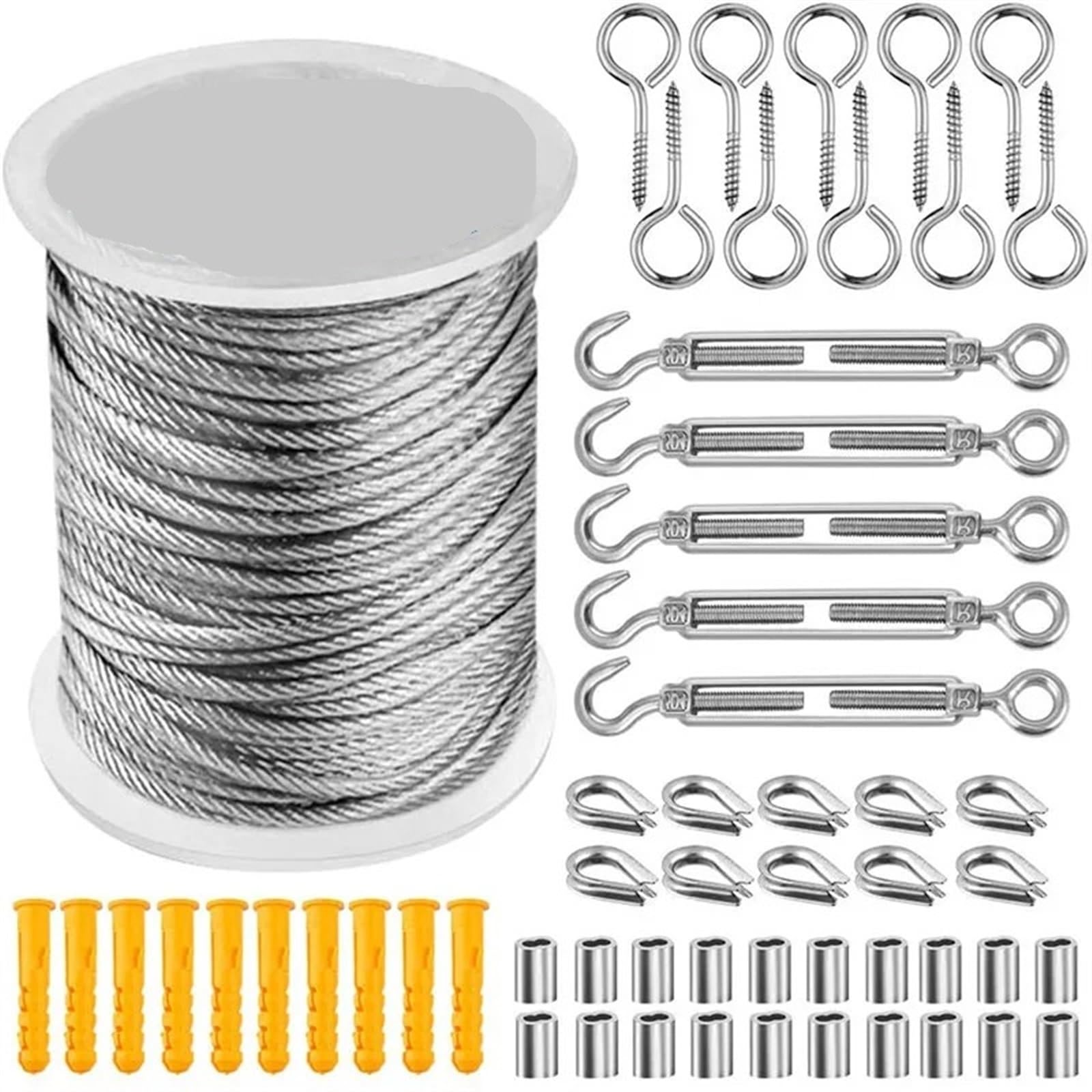 56 unids/Set 30M Cuerda de Alambre Ganchos for Colgar Kit Flexible Recubierto de PVC tendedero de Acero Inoxidable