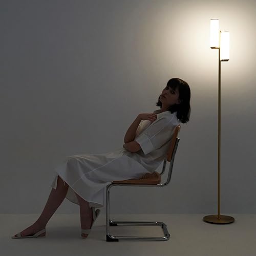 Miniatura 8 de Brightech Gemini - Lámpara de pie regulable con dos luces, moderna lámpara de árbol alto para dormitorio, oficina, sala de estar, orolatón