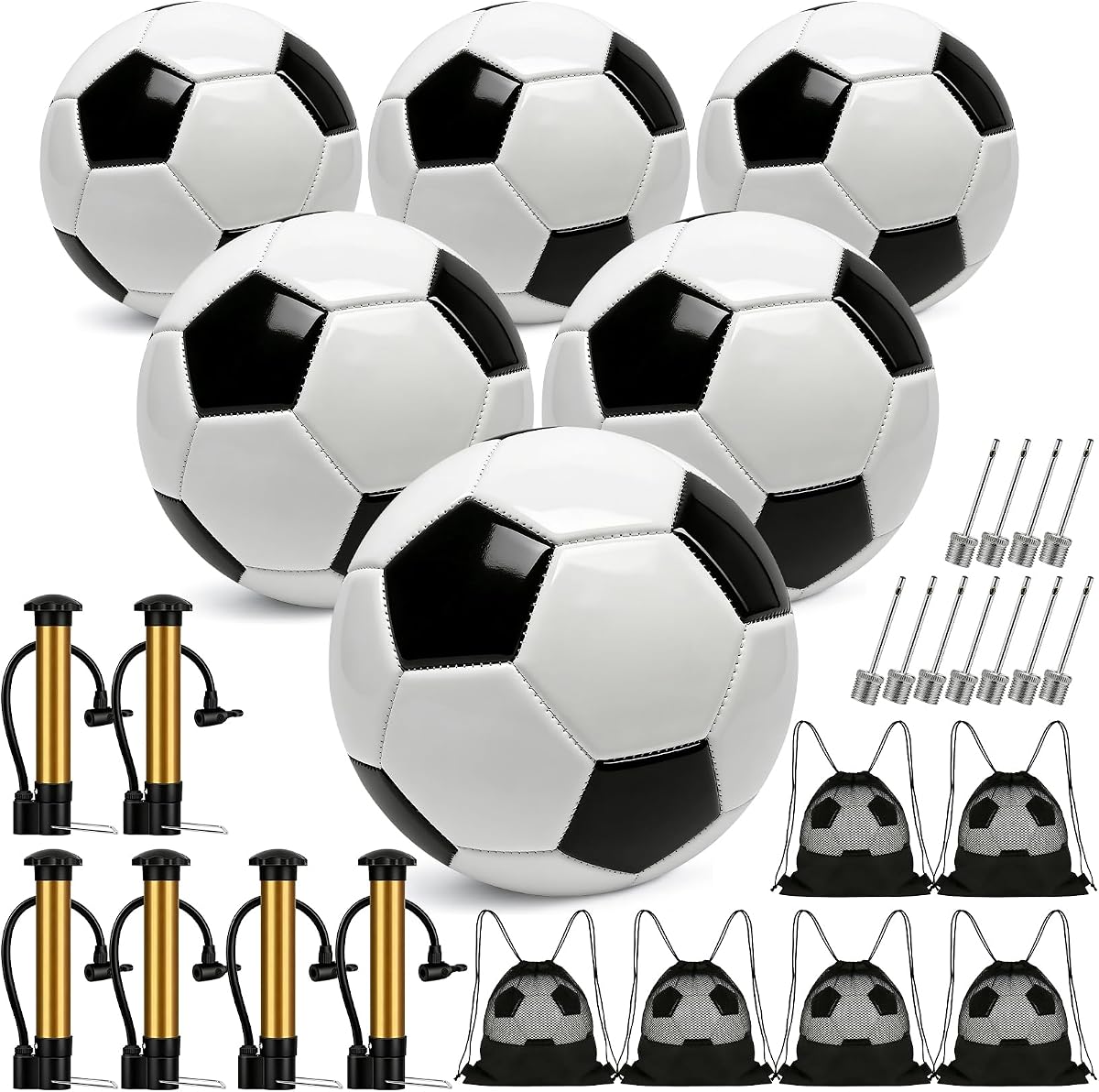 6 Pack Soccer Balls Size 5/4/3 Deflated Includes Soccer Ball with Pump and Net Bag, Pelota De Futbol Training Practice Sphere Competition for Indoor Outdoor