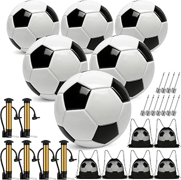 6 Pack Soccer Balls Size 5/4/3 Deflated Includes Soccer Ball with Pump and Net Bag, Pelota De Futbol Training Practice Sphere Competition for Indoor Outdoor