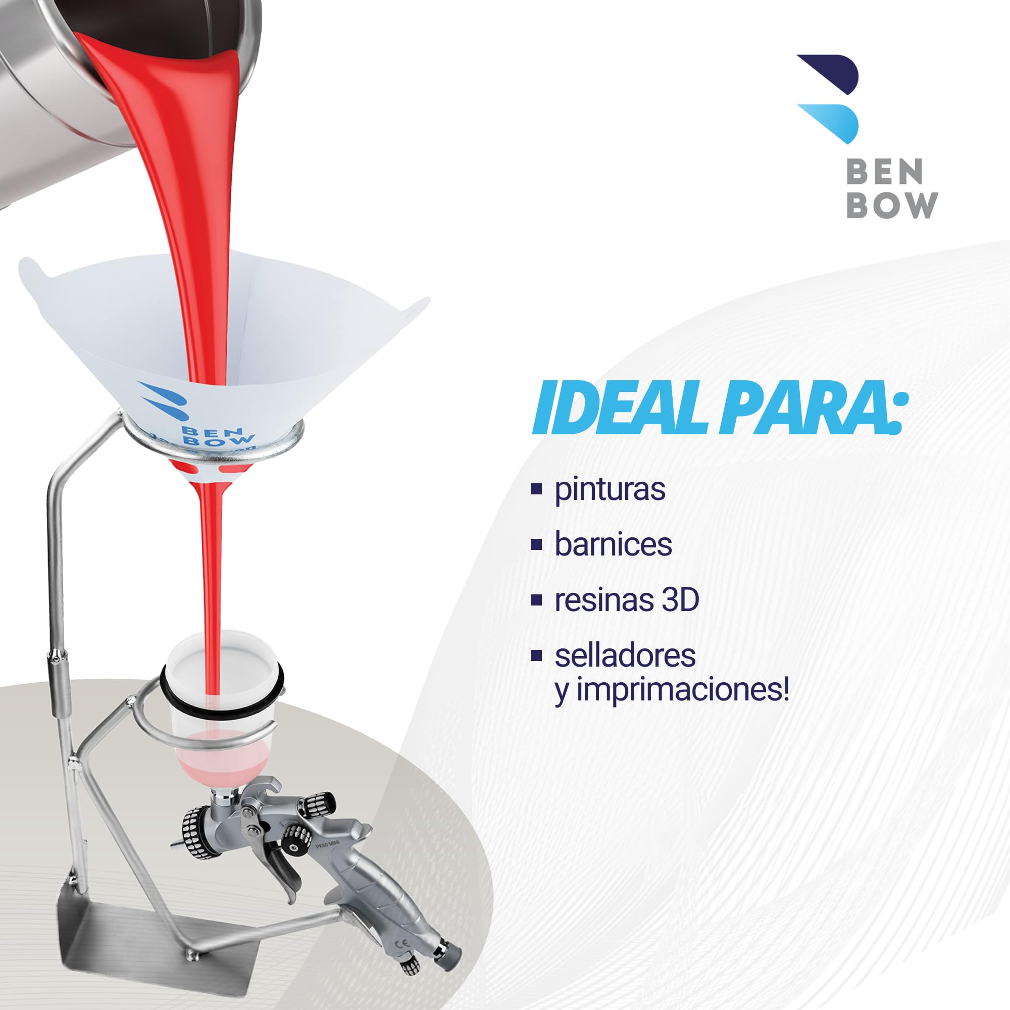 BenBow Filtro de Pintura 190µ x 250 Unidades - Filtro de Papel desechable con Malla de Nylon - para filtrar Pinturas y Barnices de impurezas