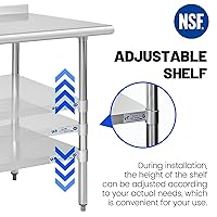 Vista 7 de Hally - Mesa de trabajo y preparación de acero inoxidable, mesa comercial de gran resistencia con estante inferior y salpicadero para restaurante