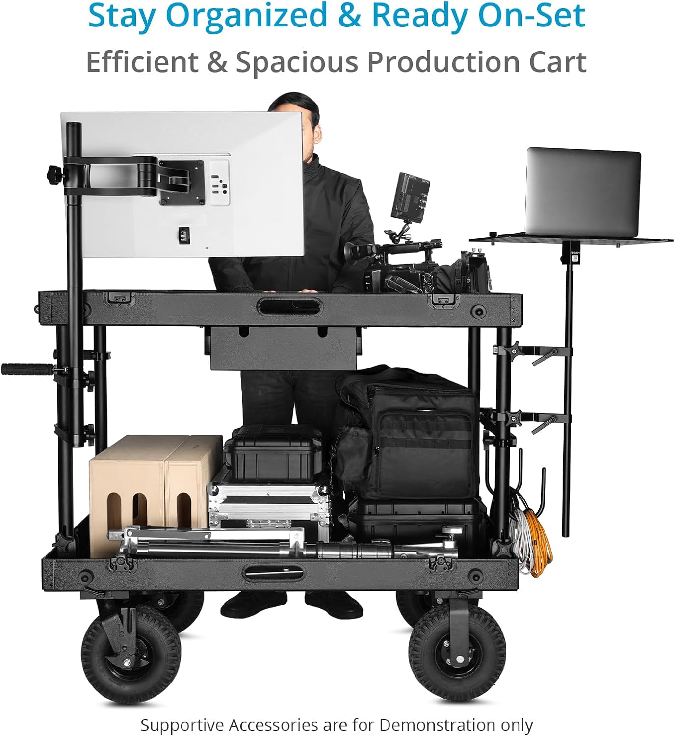 PROAIM 36” Victor Lite V2 Video Production Camera Cart. 200kg/440lb Payload. Collapsible Mobile Workstation for Film, DIT, Sound, Lighting & Gear Transport (VCTR-LTV2-36)