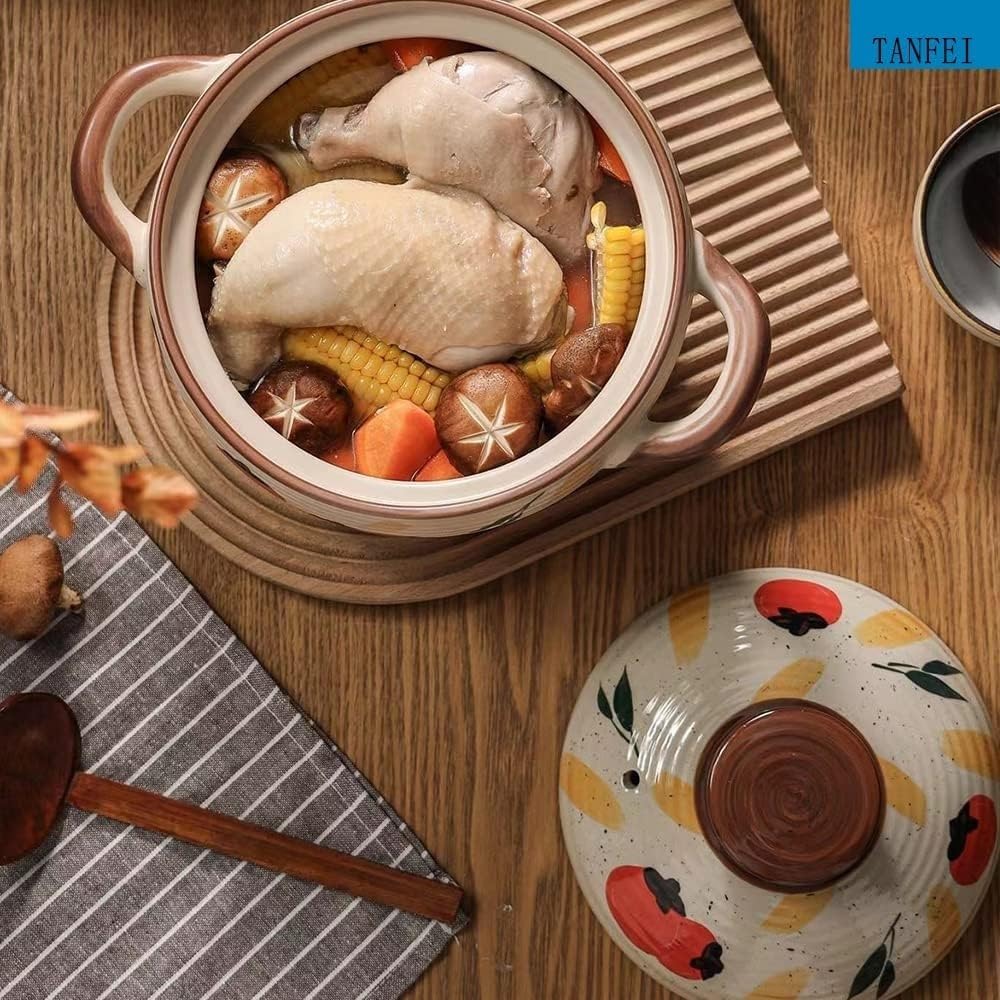 Soup Bowl,Ceramic Soup Serving Pot,Chinese Ceramic Casserole Dish, Clay Pot, Earthen Pot Cookware with Lid, Stockpot for Stew, Soup, Steam, Oven Safe-Heat(Red,4.5L)