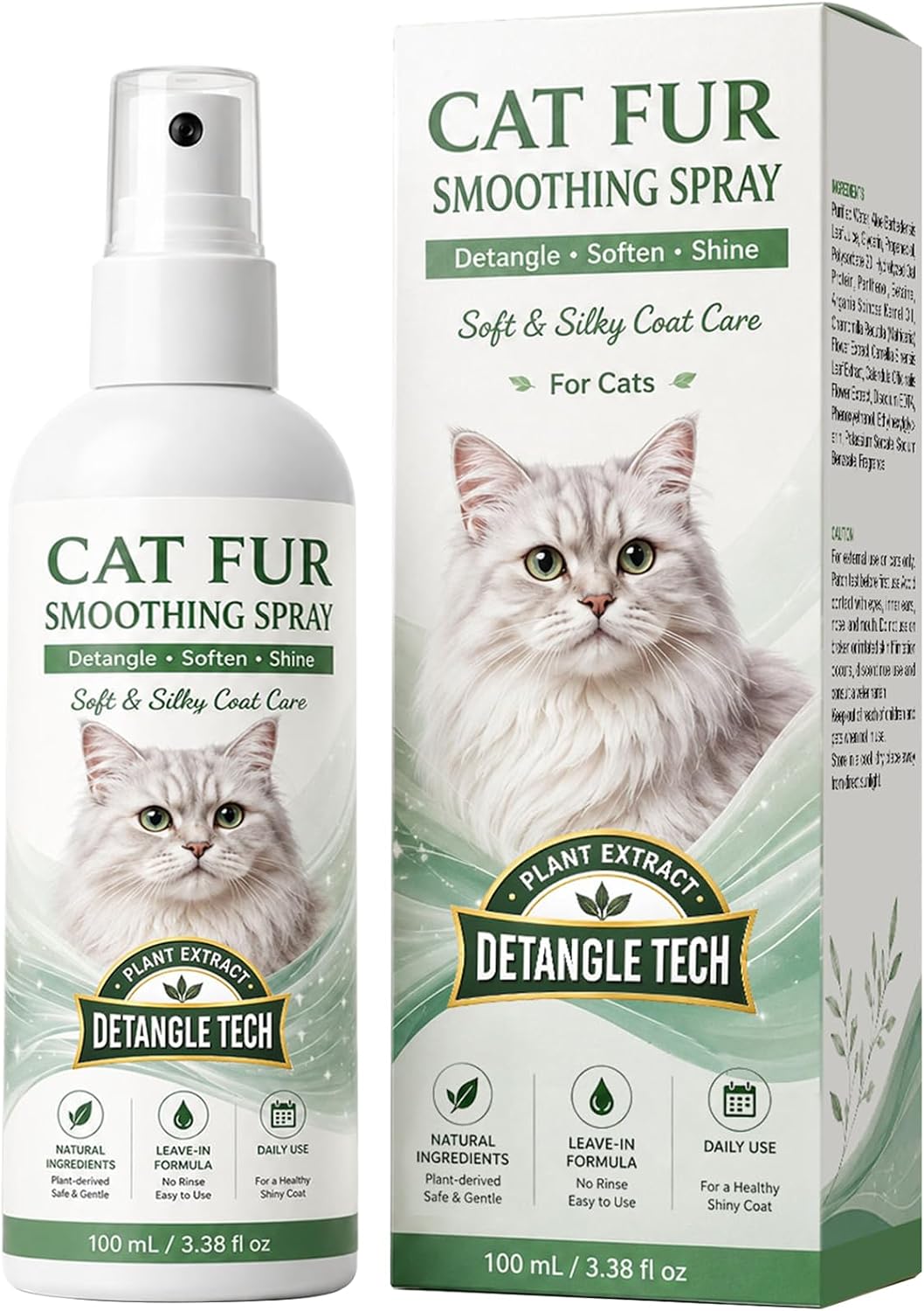 Cat Hair Remover Spray Detangler for Felines – Plant Derived Leave in Formula, Detangles Knots, Removes Loose Fur, Soft Silky Shiny Coat
