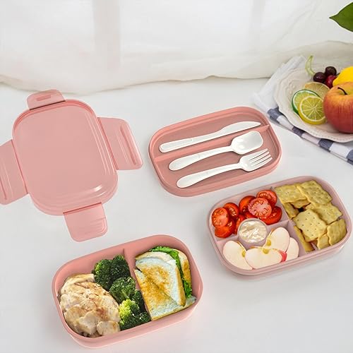 Miniatura 8 de Juego de lonchera Bento, 3 recipientes apilables para adultos y niños, lonchera para mujeres, incluye bolsa de almuerzo, a prueba de fugas y sin