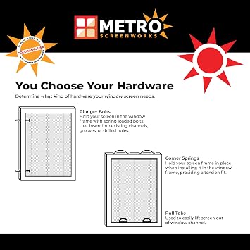 Metro Screenworks Custom Window Screen Fully Assembled, Black Frame