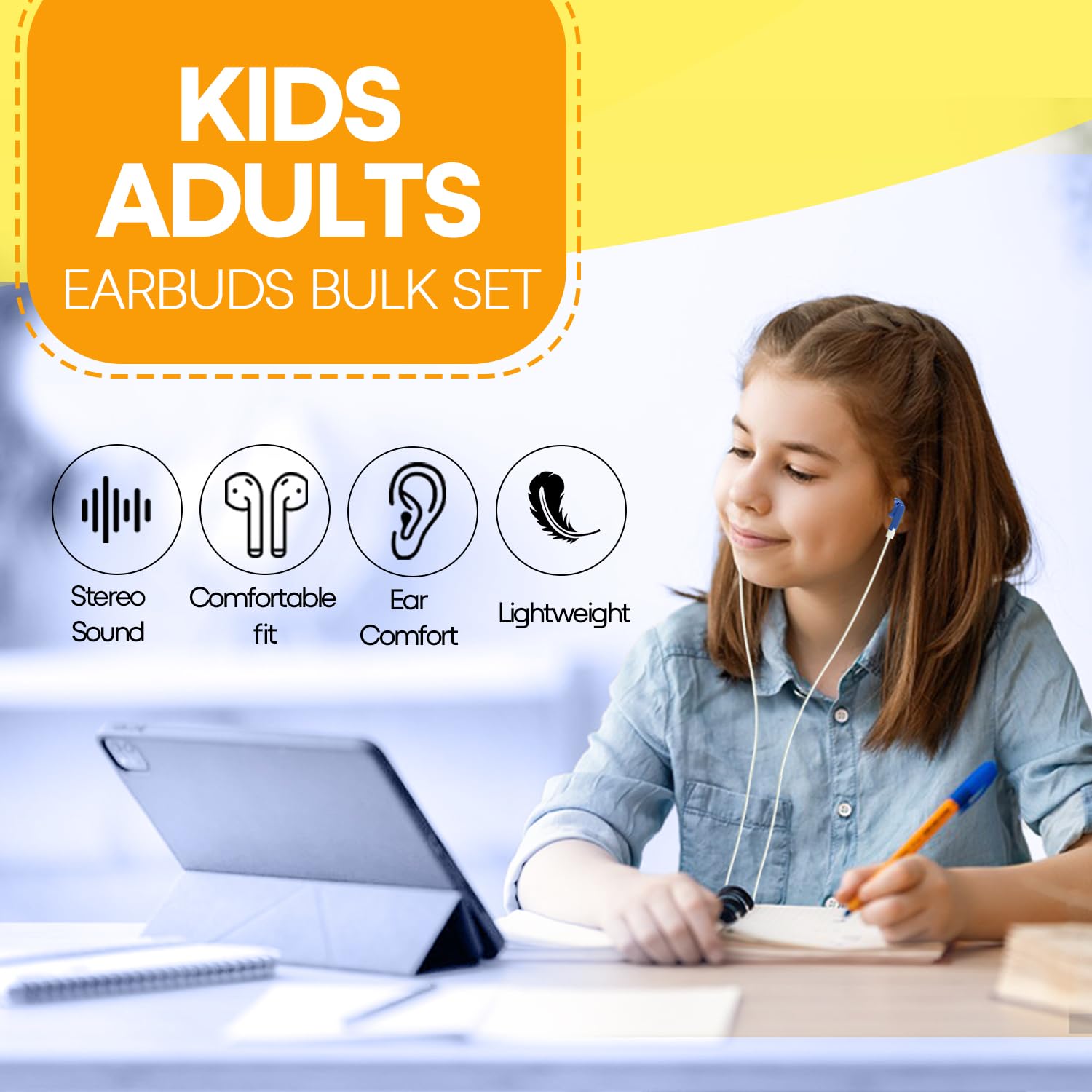 Confezione da 200 auricolari per bambini, per scuola, scuola, biblioteca, bambini, studenti, multicolore, confezionati singolarmente (HTC001)