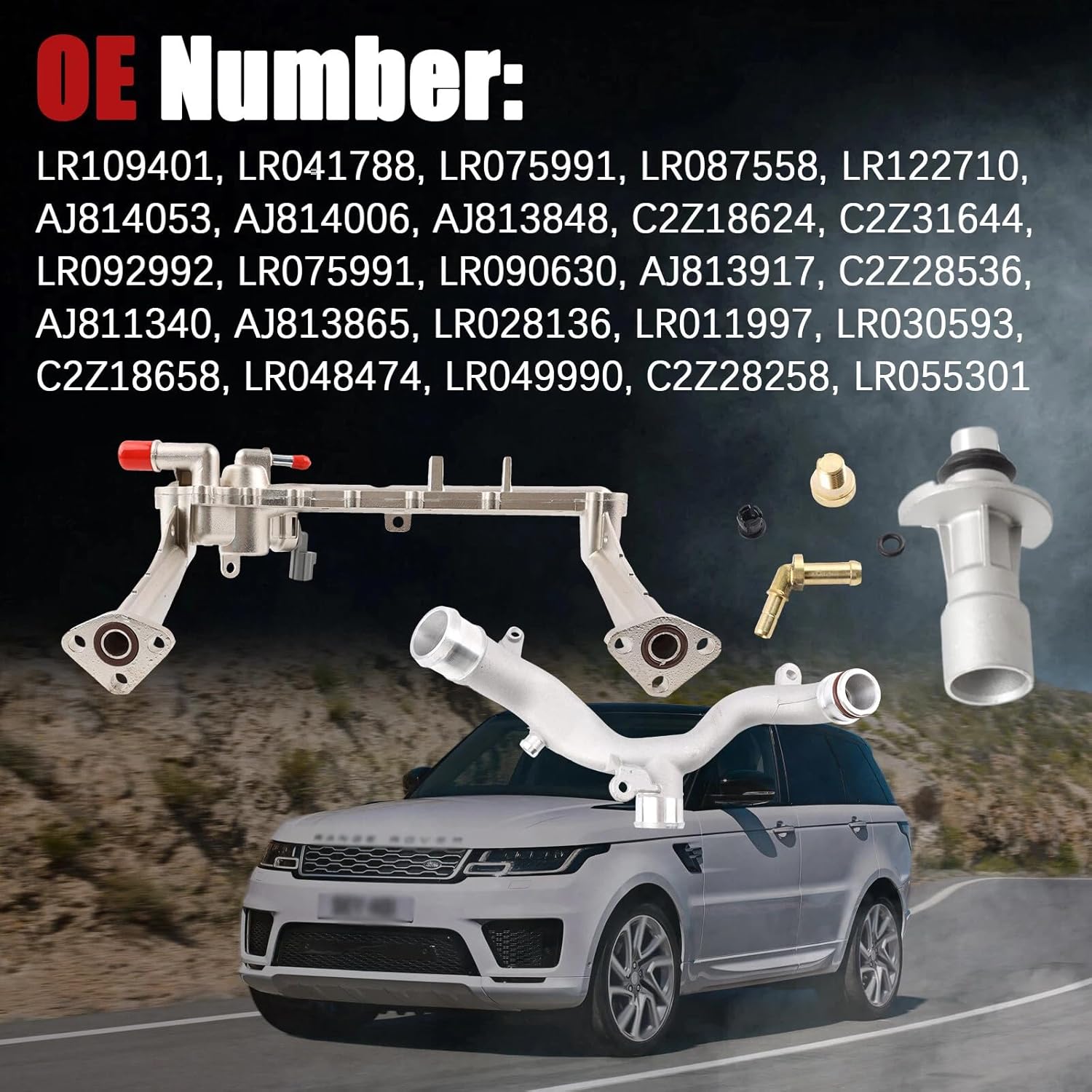 Coolant Water Pipe Kit Fit for Land Rover Range Rover 2014-2019, Sport Velar 2018-2020, Discovery 2017-2020; Jaguar F-Type 2014-2021, F-Pace 2017-2020 3.0L V6, LR109401, LR041788, LR075991, LR090630