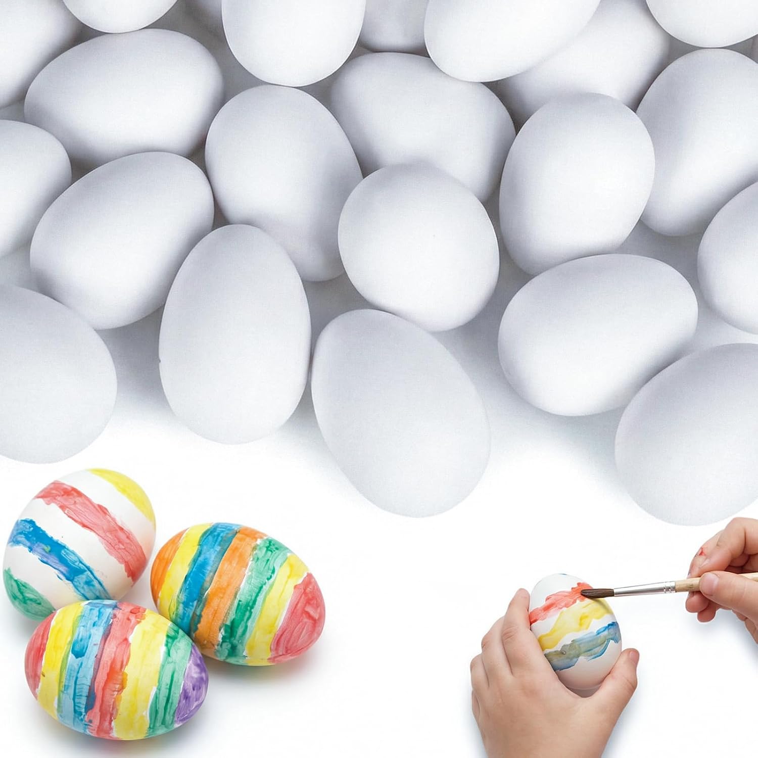 SallyFashion 30 PCS White Plastic Eggs Paintable Fake Eggs for Crafts, Easter Hunts, Basket Fillers, Gift and Party Favor