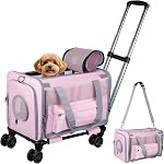 Pet Transporteur avec roues, Transporteur Cat approuvé par une grande compagnie aérienne, Sac de voyage roulant nouvellement conçu avec poignée télescopique, Transporteuse de chiots de voyage collapsibles pour petits chiens et chats tout-petits