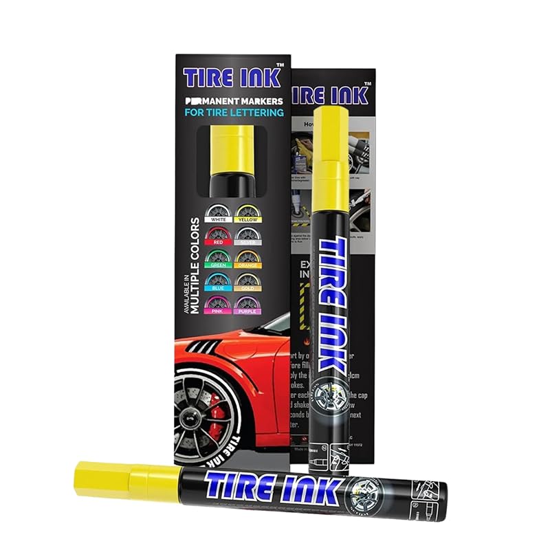 Caneta de Tinta Amarela para Pneus Tire Ink, Ponta Fina, Resistente à Água, para Inscrição em Pneus, 2 unidades